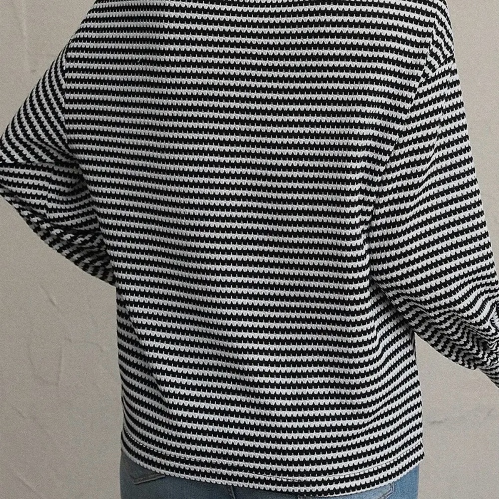 Super Soft Black and White Striped Top with Round neck and drop shoulders (NWT) - Picture 2 of 4